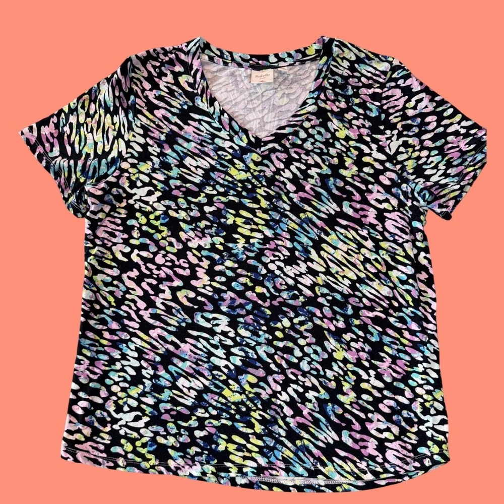 Rafaella Sport Abstract Animal Print Top L Multi-Color Rhinestone Embellished